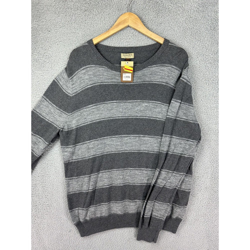Sonoma Life + Style Sweater Mens XL Gray Heather Striped Cotton Crewneck New